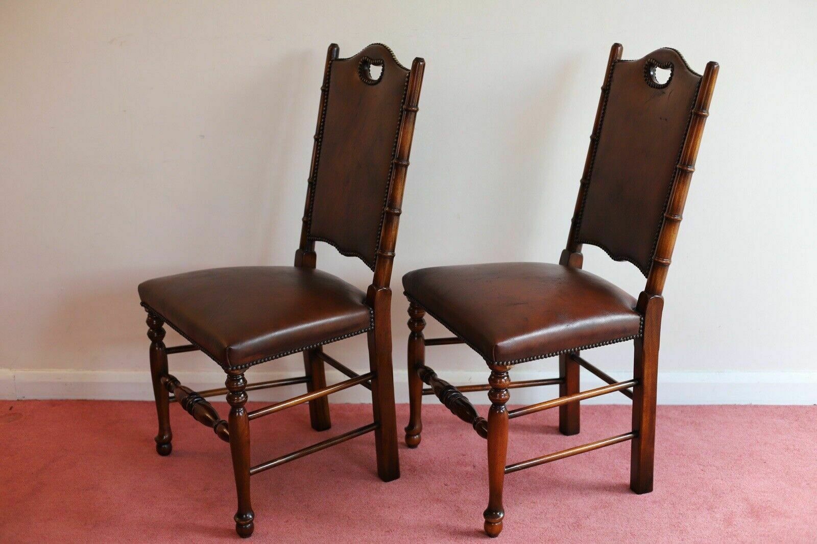 Fine Set Of 8 Leather Bamboo Effect Dining Chairs Made By Theodore Alexander photo buy