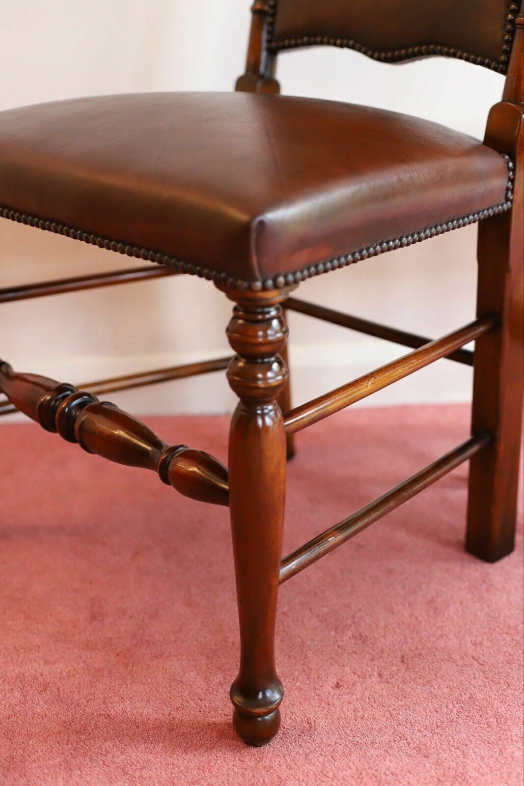 Fine Set Of 8 Leather Bamboo Effect Dining Chairs Made By Theodore Alexander photo vintage