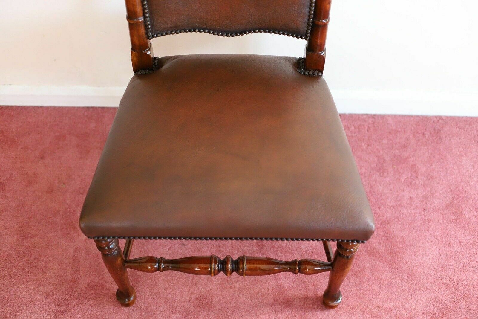 photo for sale Fine Set Of 8 Leather Bamboo Effect Dining Chairs Made By Theodore Alexander