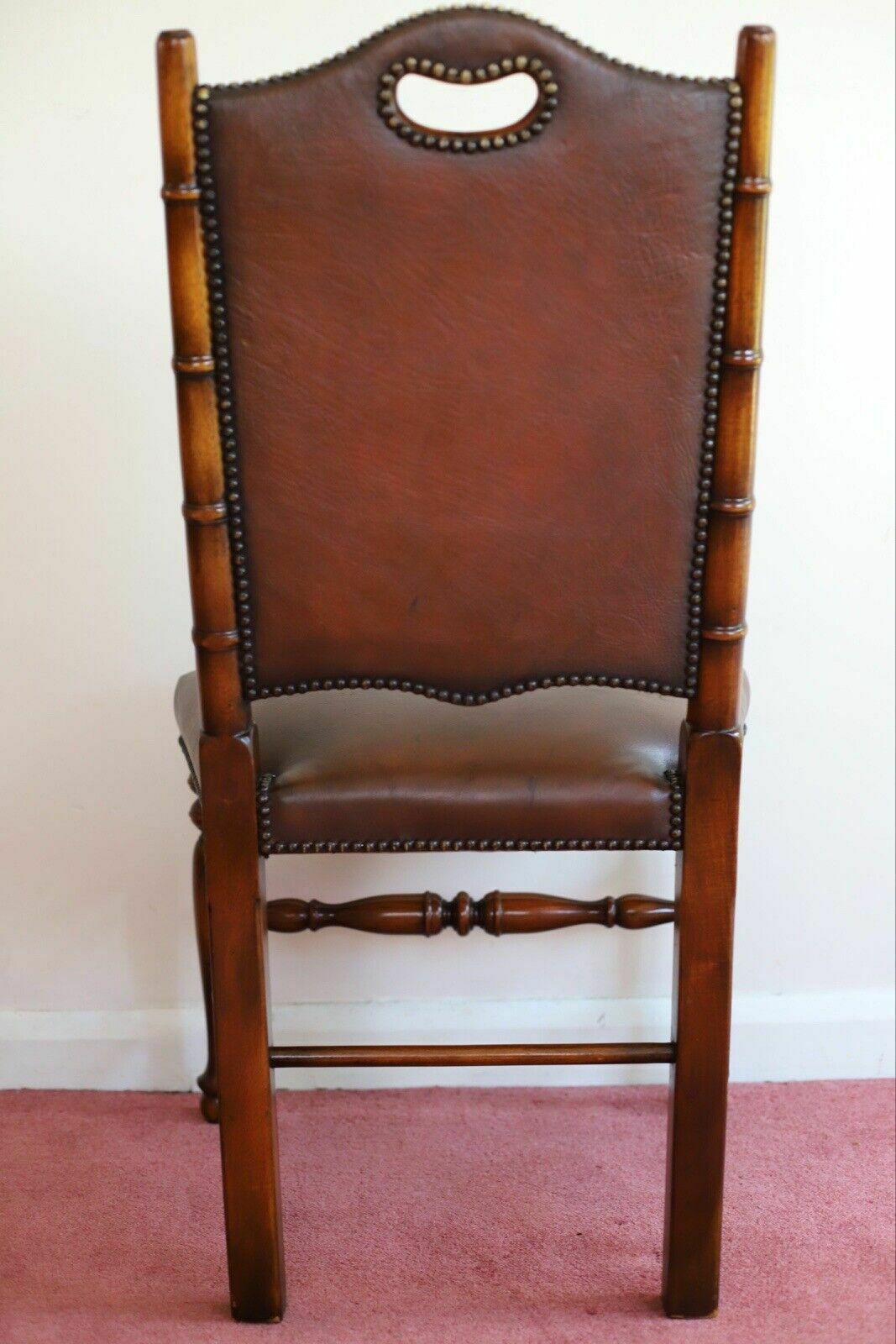 3300.0 Fine Set Of 8 Leather Bamboo Effect Dining Chairs Made By Theodore Alexander photo