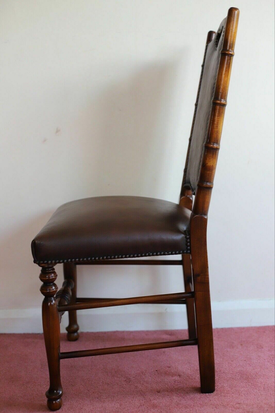 photo vinterior Fine Set Of 8 Leather Bamboo Effect Dining Chairs Made By Theodore Alexander