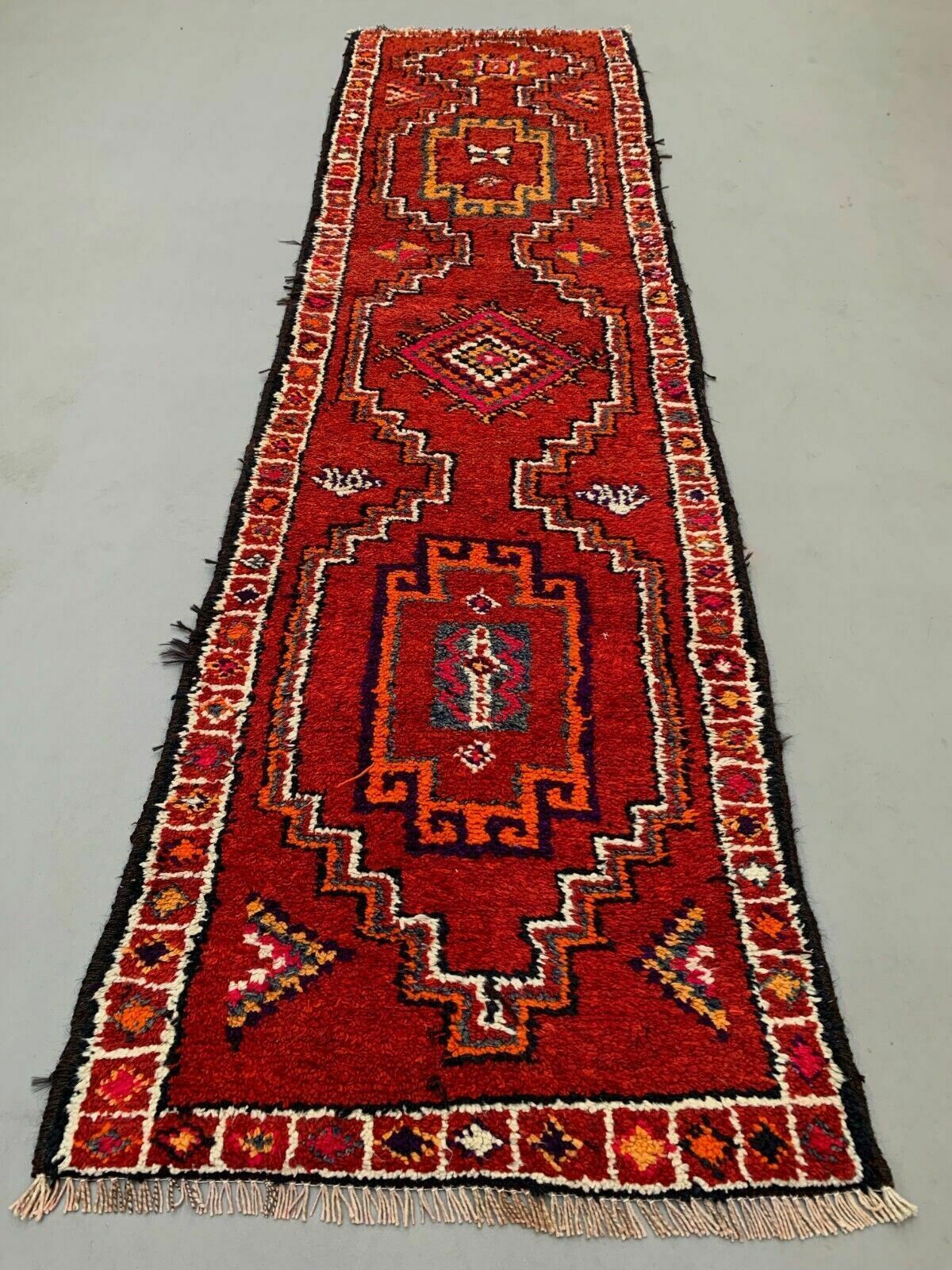 Vintage Turkish Tribal Runner 340x93 Cm Veg Dye Wool Rug Tribal, Handmade