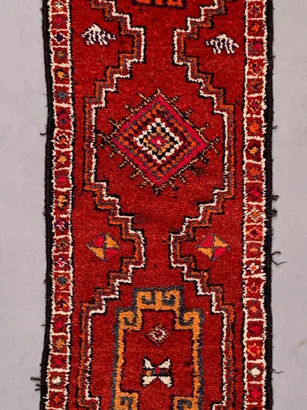 Vintage Turkish Tribal Runner 340x93 Cm Veg Dye Wool Rug Tribal, Handmade photo for sale