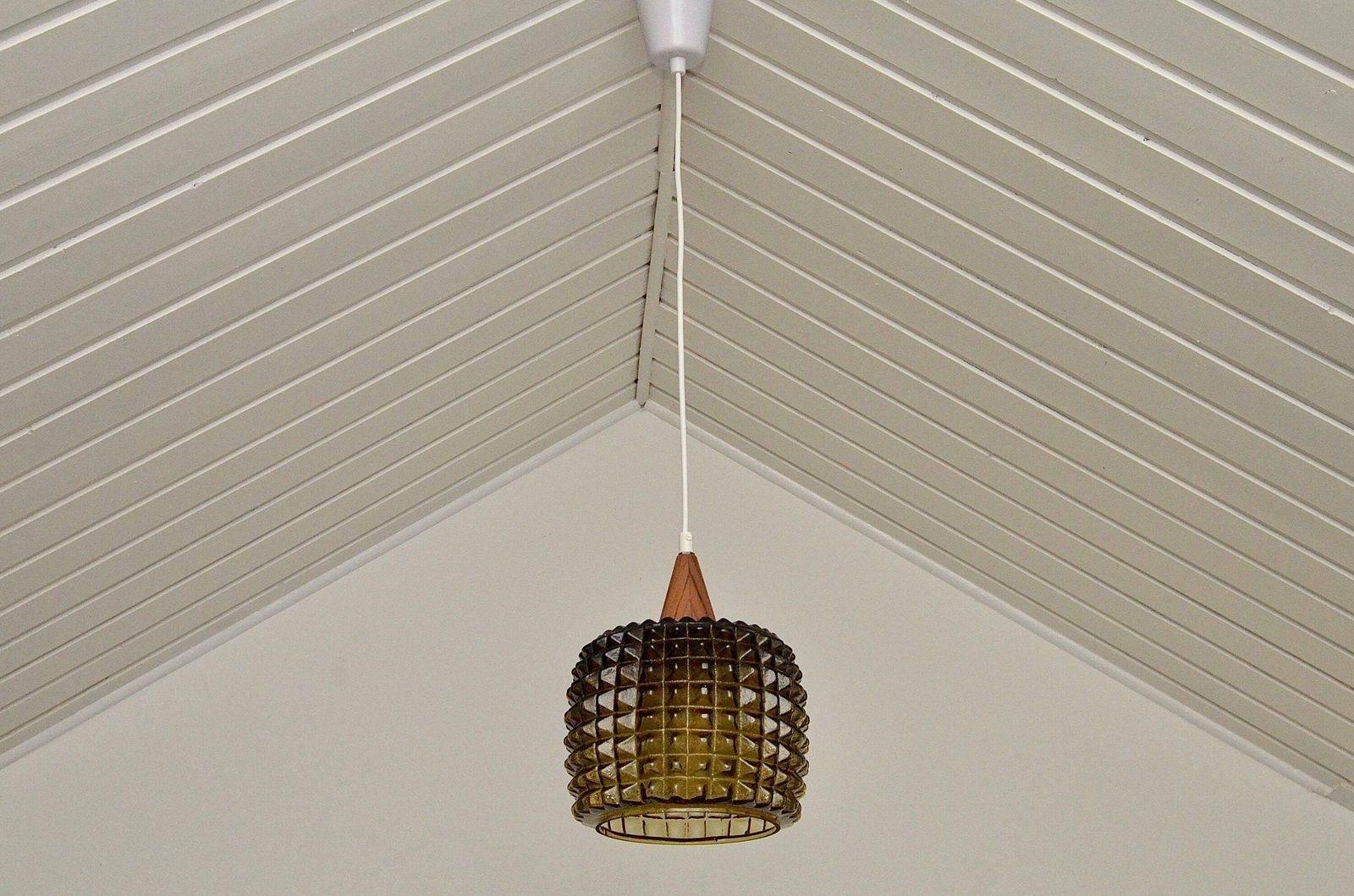 Rare Scandinavian Ceiling Pendant Lamp With Double Shade Glass Attributed To Orrefors, Sweden 1960s photo vintage