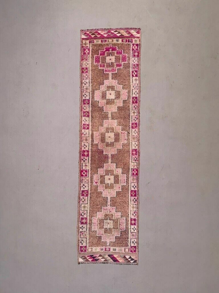 Vintage Turkish Tribal Runner 360x93 Cm Veg Dye Wool Rug Tribal, Handmade photo for sale