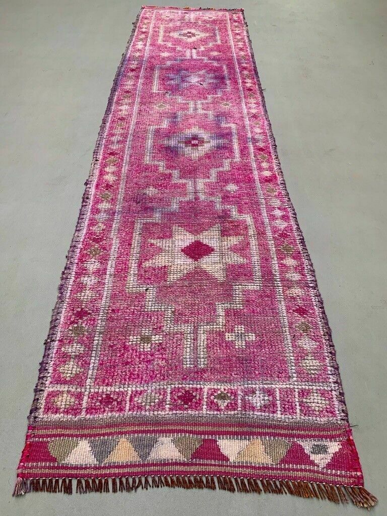 Vintage Turkish Tribal Runner 355x90 Cm Veg Dye Wool Rug Tribal, Handmade photo for sale