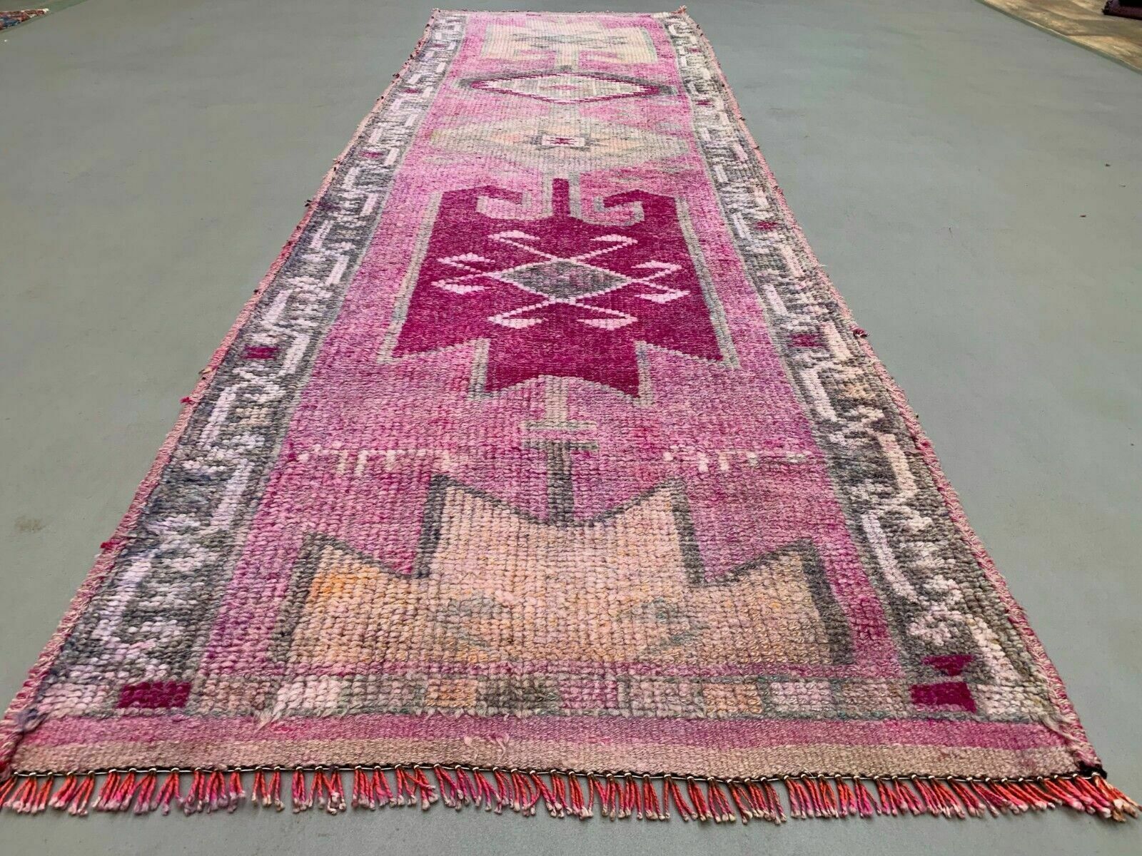 Vintage Turkish Tribal Runner 350x106 Cm Veg Dye Wool Rug Tribal, Handmade