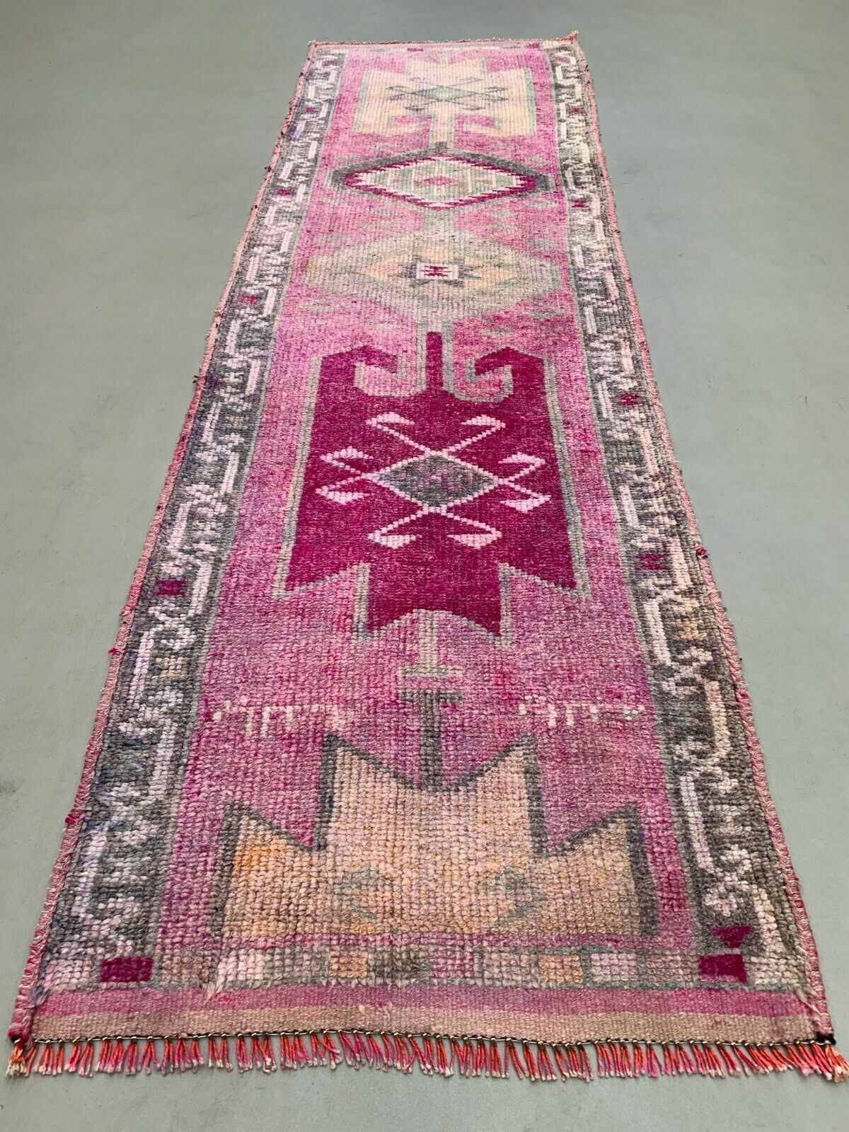Vintage Turkish Tribal Runner 350x106 Cm Veg Dye Wool Rug Tribal, Handmade photo Textiles