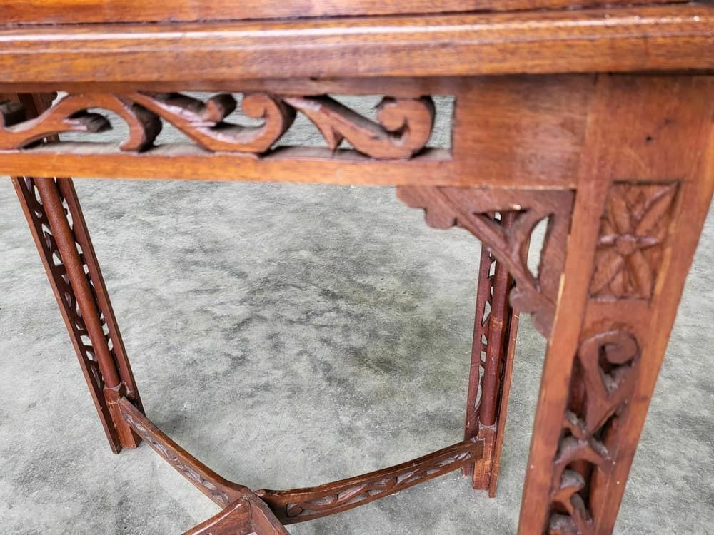 Antique Repro Carved Hall Side End Table Square Legs Fretwork Stretcher photo 225.0