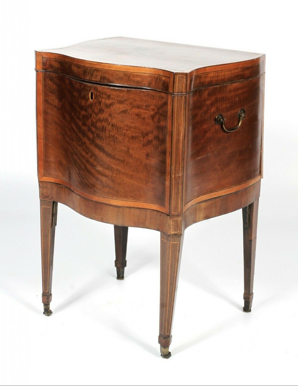 George III Mahogany Satinwood Banded Serpentine Fronted Wine Cellarette photo furniture
