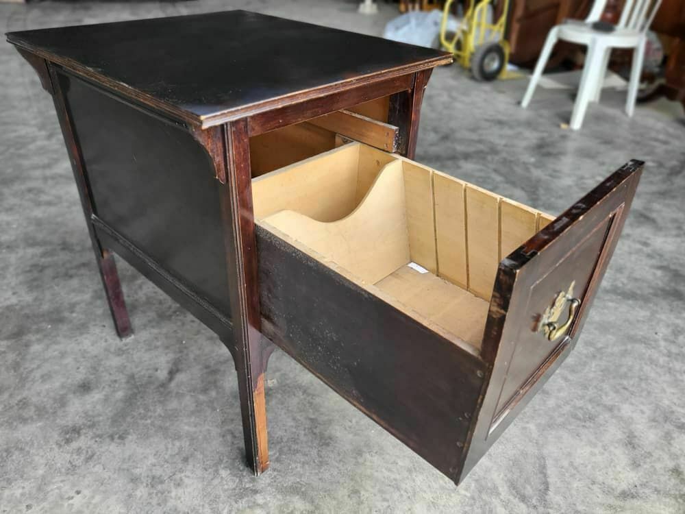 Vintage 20thc Mahogany Single Drawer Filing Record Cabinet Tall Legs Side Table photo furniture
