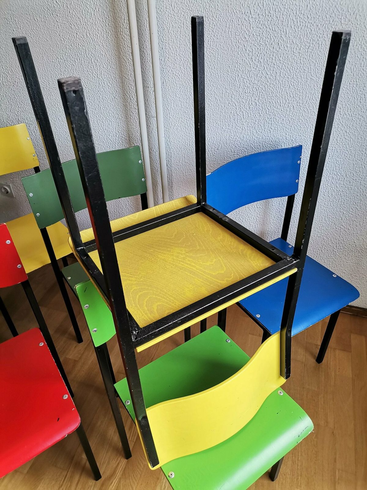 1 Of 10 Industrial School Chairs / Vintage Wooden Desk Chair / Yugoslavia Desk Chairs photo vinterior