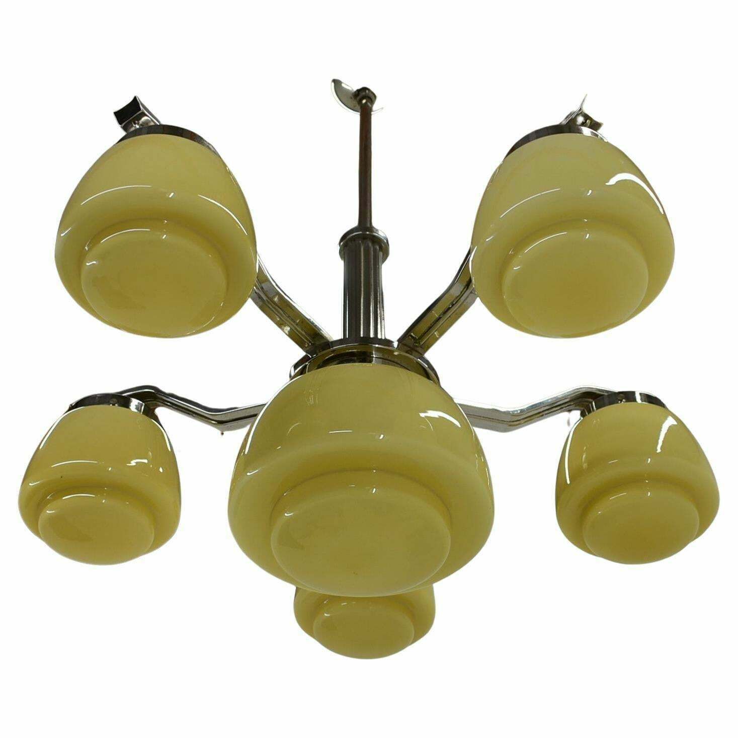 Art Deco Chrome And Glass Chandelier, 1920's