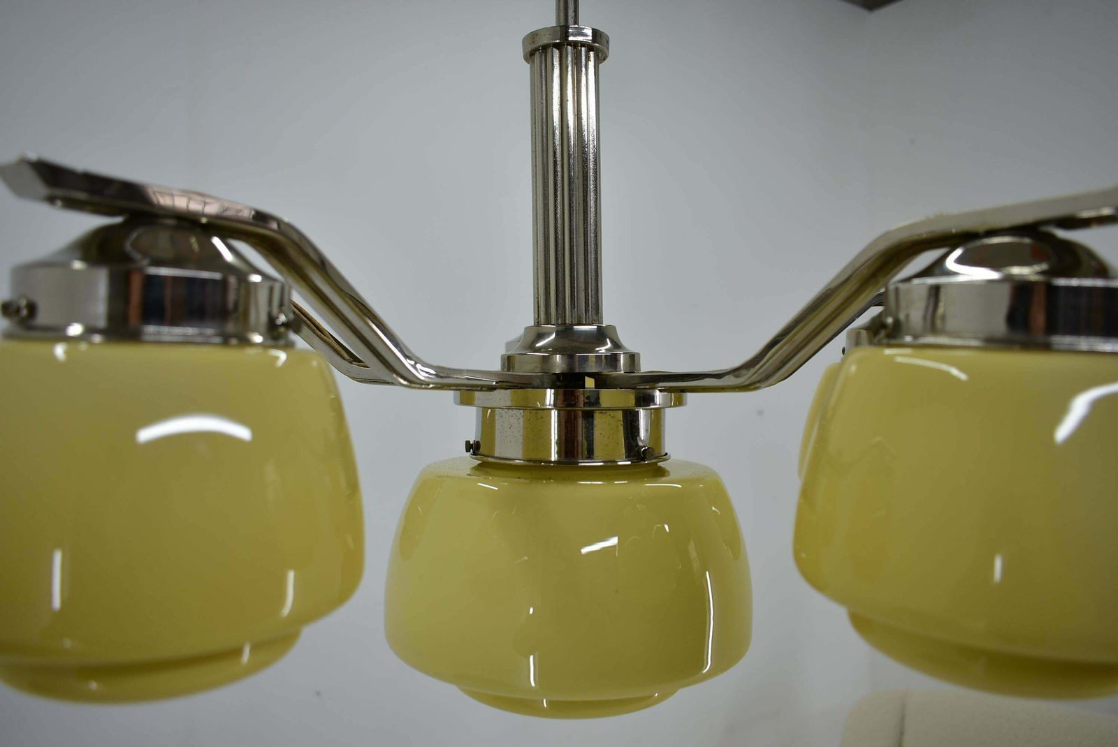 photo for sale Art Deco Chrome And Glass Chandelier, 1920's