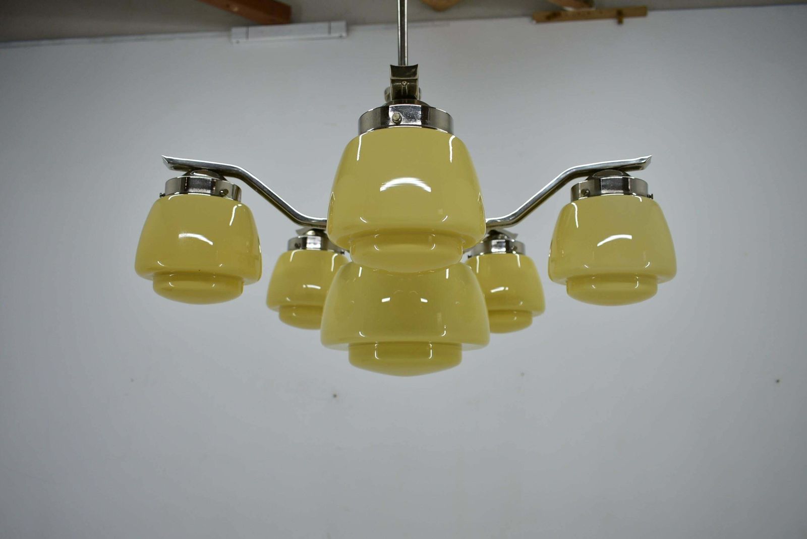 photo vinterior Art Deco Chrome And Glass Chandelier, 1920's