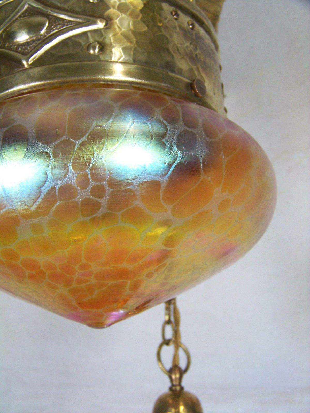 Art Nouveau Chandelier, Ceiling Lamp, With Iridescent Glass, Loetz photo vinterior