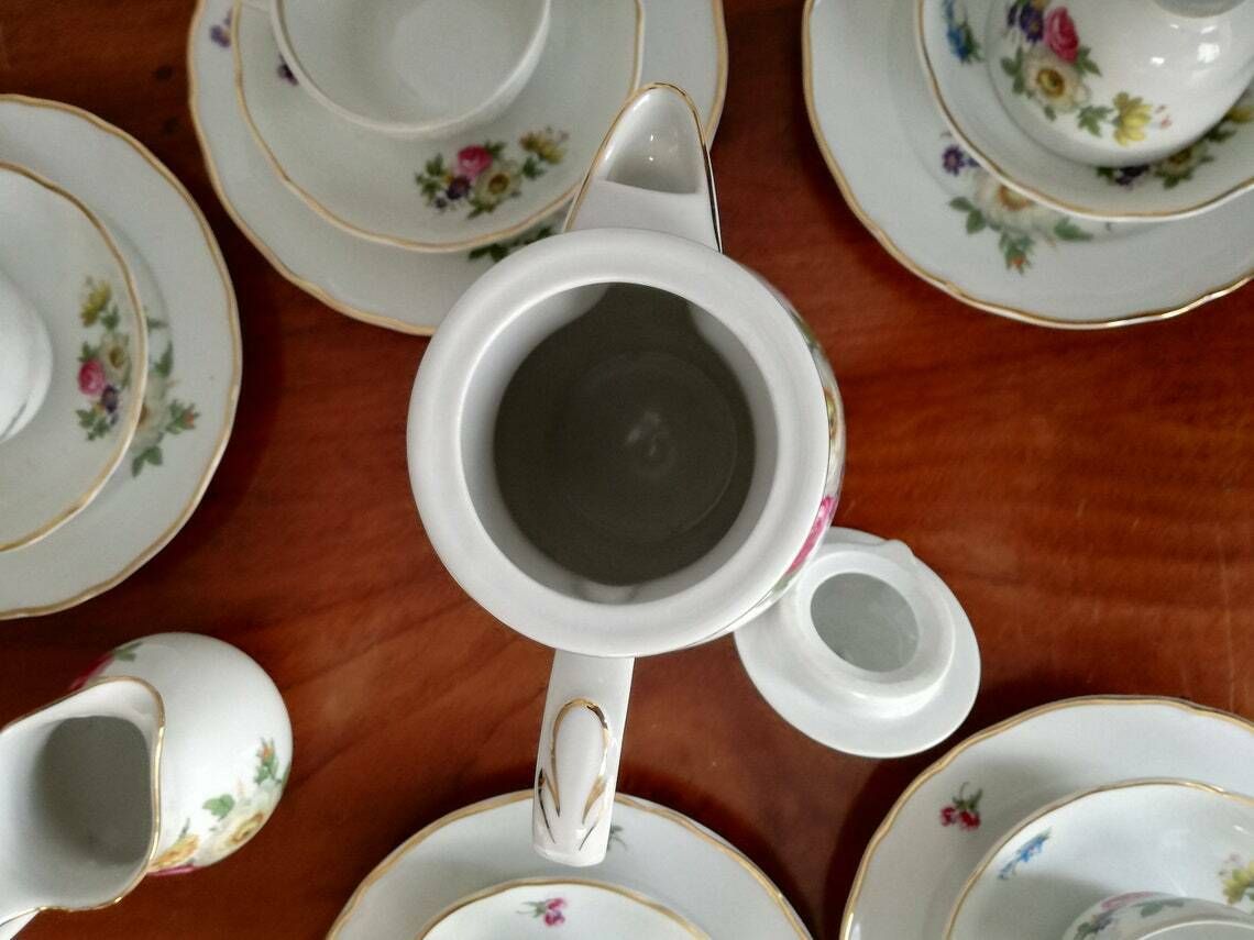Coffee Or Tea Set  Porcelain With Floral Motif  Tirschenreuth Bavaria  German Porcelain photo 118.0