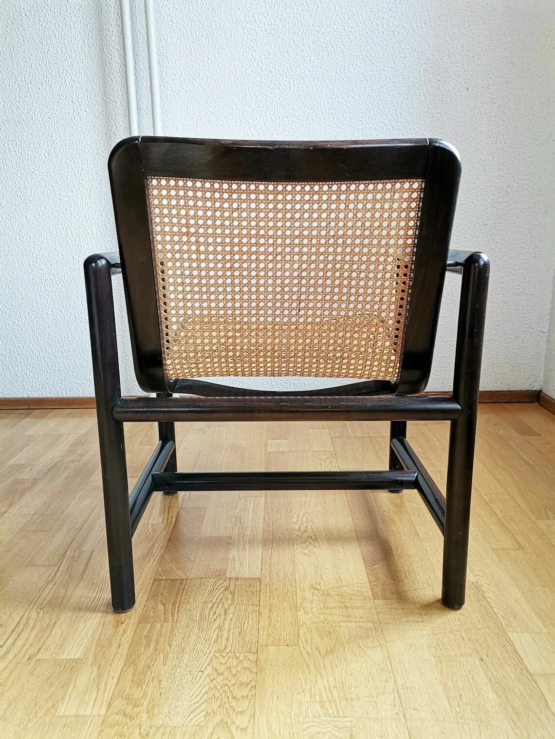 Modern Cane Lounge Chair / Branko Uršič For Stol Kamnik / 1980s Yugoslavia Wood And Cane Net Armchair photo 578.0
