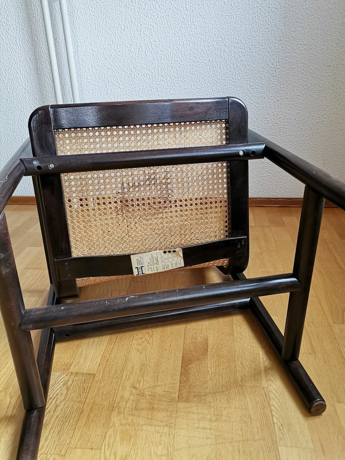 Modern Cane Lounge Chair / Branko Uršič For Stol Kamnik / 1980s Yugoslavia Wood And Cane Net Armchair photo vintage