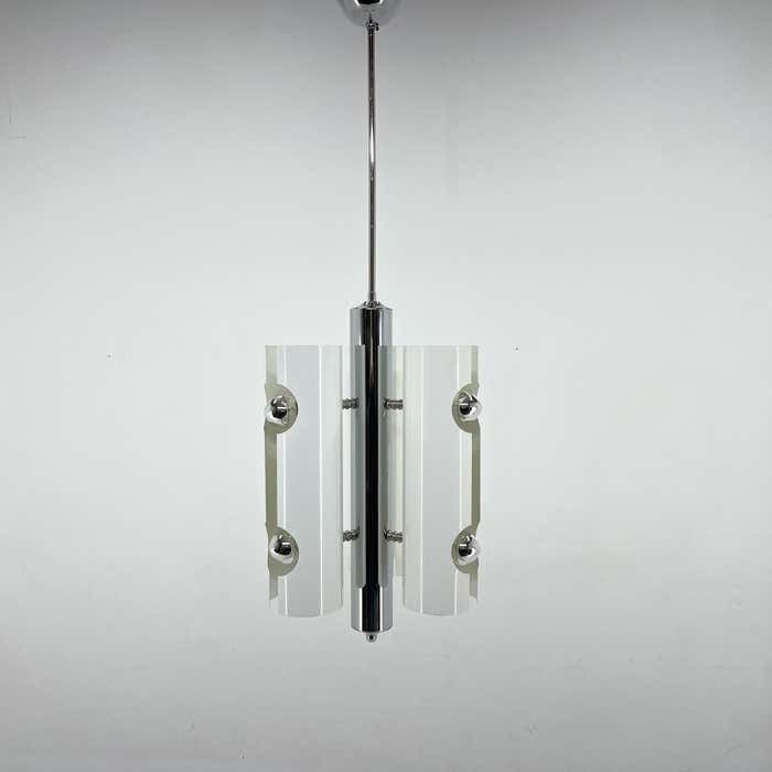 Mid Century Italian Space Age Pendant Light In Chrome And White Lacquered Metal photo furniture