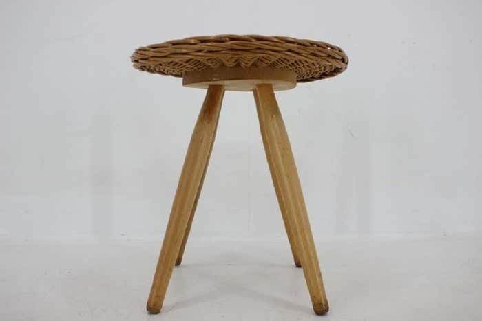 1970 Jan Kalous Beech An Rattan Side Table By Uluv, Czechoslovakia photo for sale