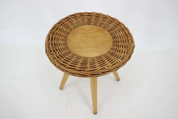 1970 Jan Kalous Beech An Rattan Side Table By Uluv, Czechoslovakia photo 191.0