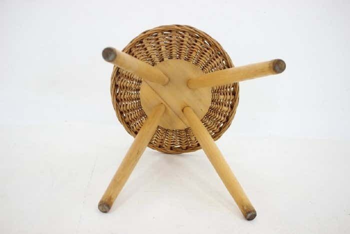 1970 Jan Kalous Beech An Rattan Side Table By Uluv, Czechoslovakia photo vinterior
