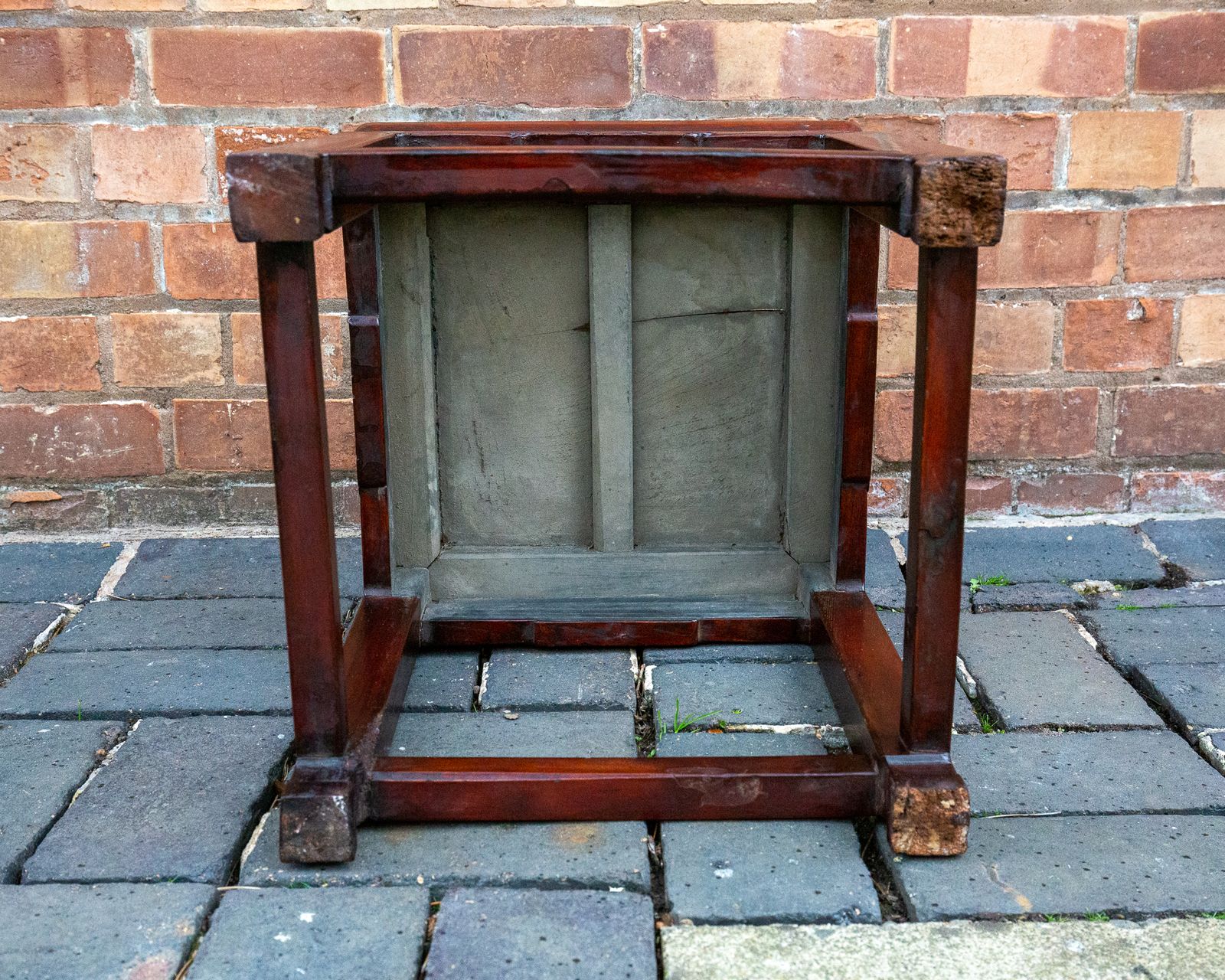 Antique Chinese Square Lamp Table Red Elm Shanxi Province 1900 Jumu Southern Elm Wood Qing Dynasty photo Furniture