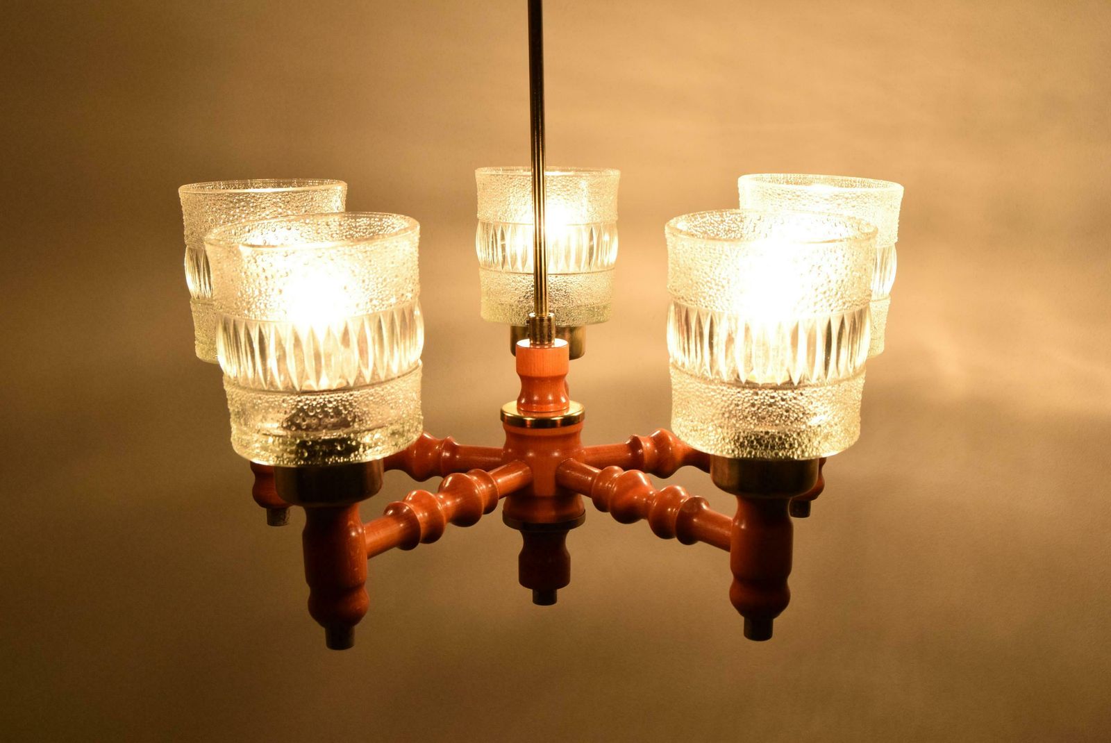 Mid Century Wood Chandelier By Instala Jilove U Decina, 1960''S photo Lighting