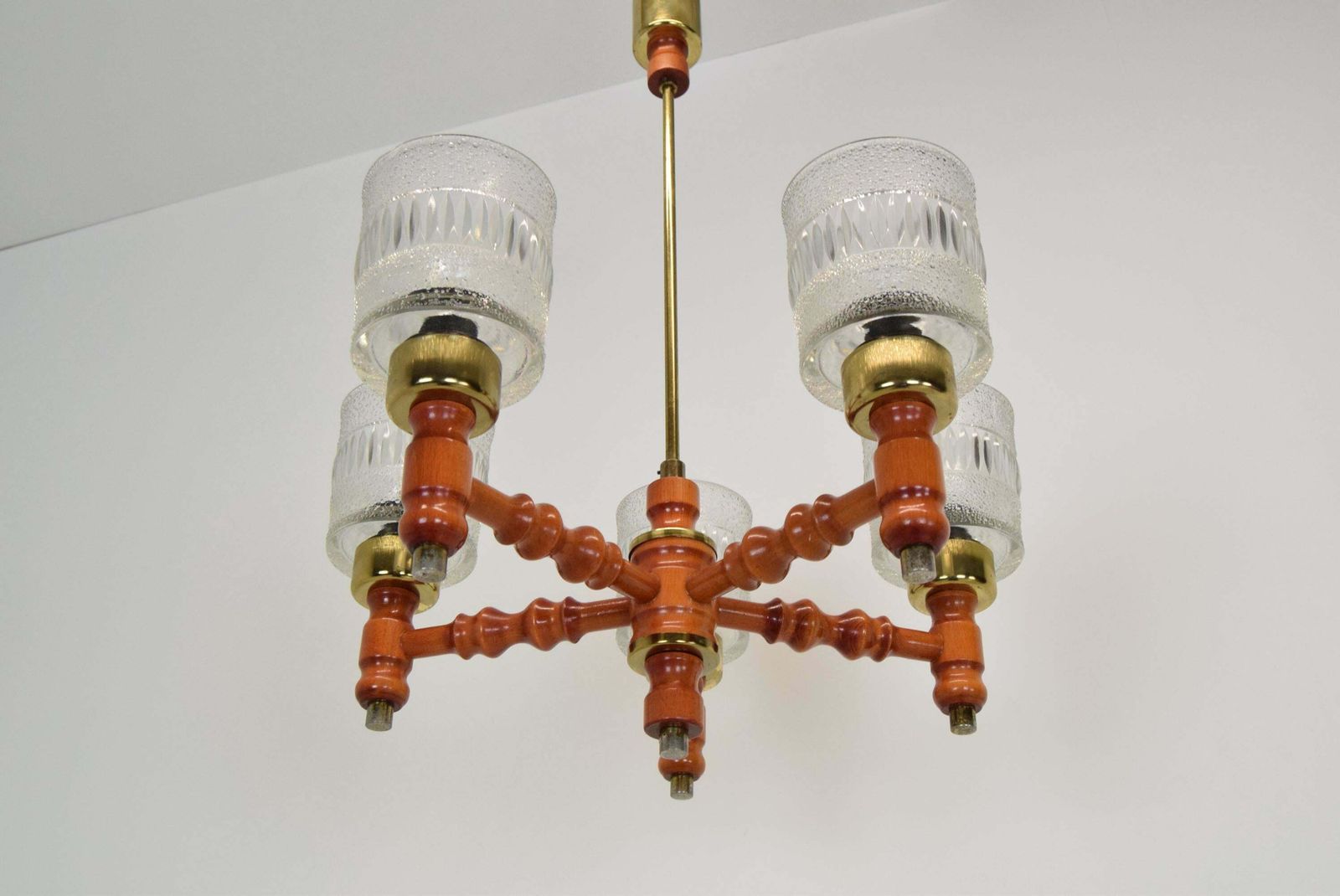 Mid Century Wood Chandelier By Instala Jilove U Decina, 1960''S photo vintage