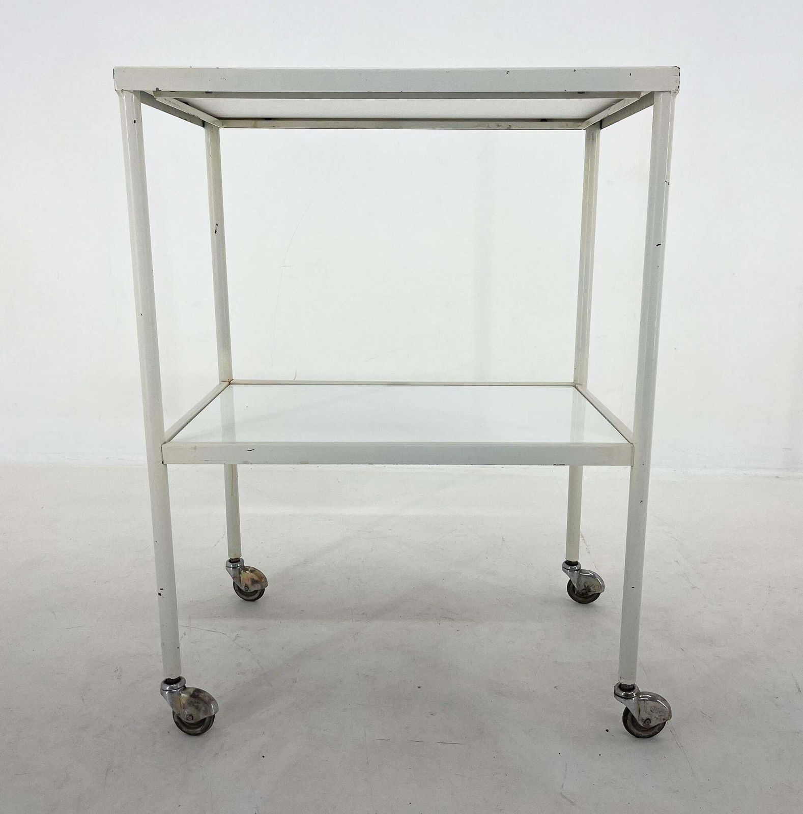 1950''S Hospital Table / Trolley On Wheels With Opaxite Glass photo 424.0