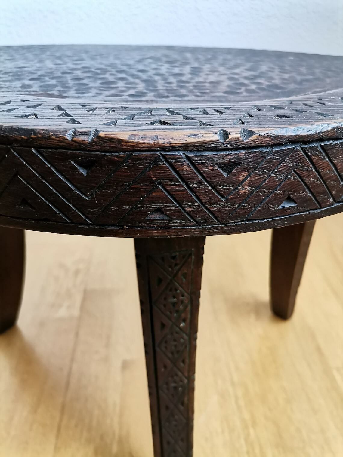 Italian Tripod Stool Attributed To Ettore Zaccari / Mid Century Modern Italy / Hand Carved / 50s Wooden Low Stool photo buy