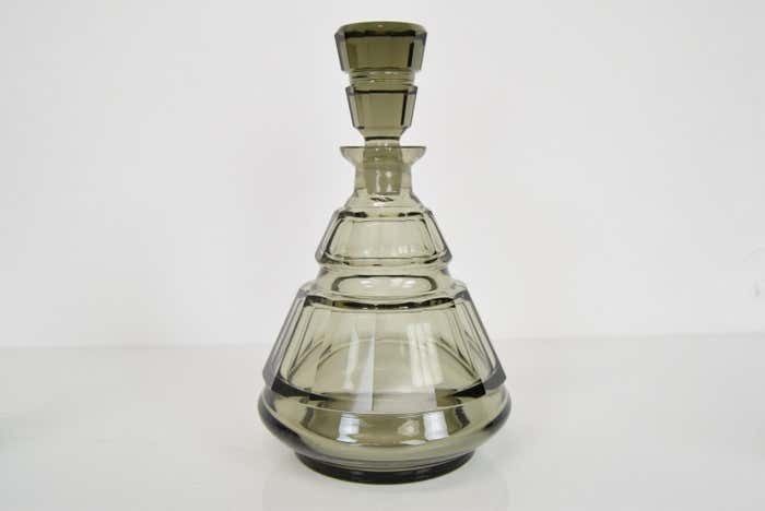 Art Deco Glass Carafe With Six Glasses, Bohemia, 1930's photo buy