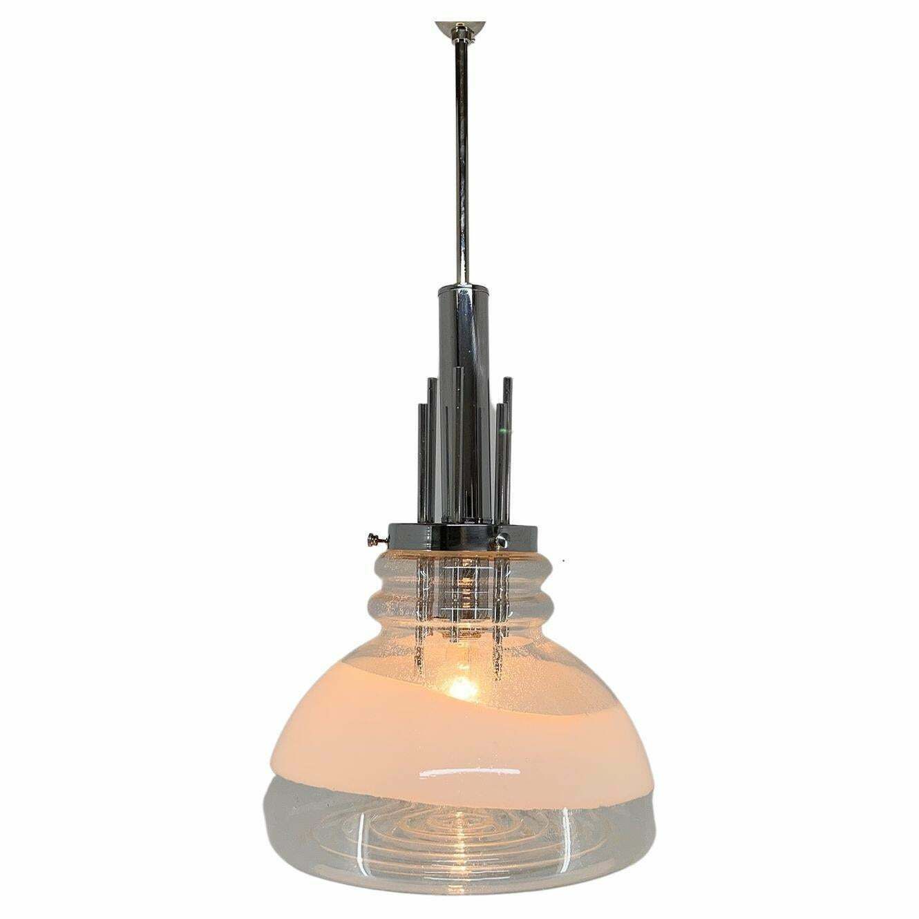 1960''S Murano Glass & Chrome Pendant By Mazzega In Carlo Nason Style, Italy