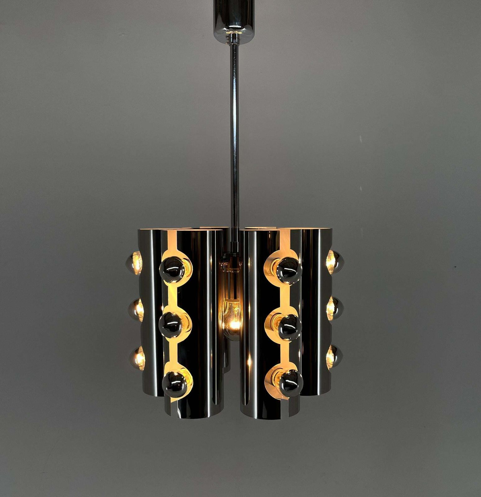 1960''S Italian Chrom Chandelier In Style Of Gaetano Sciolari photo furniture