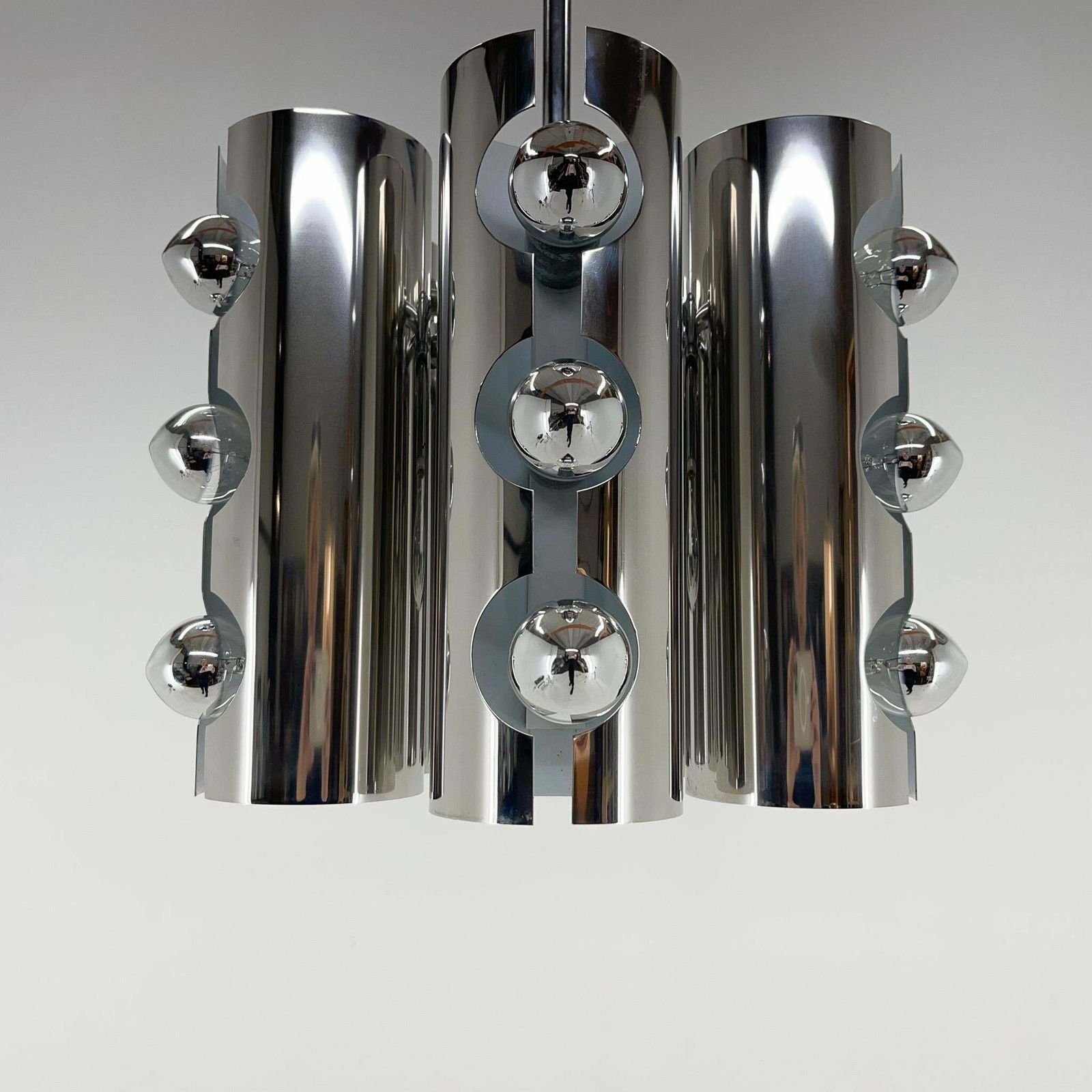 1960''S Italian Chrom Chandelier In Style Of Gaetano Sciolari photo buy