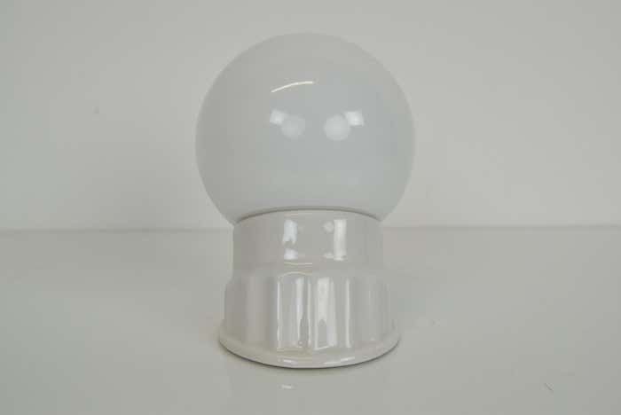 White Porcelain Vintage Industrial Opaline Glass Wall Lamp Sconce, 1950's photo for sale