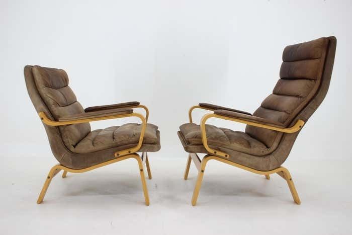 1970s Pair Of Yngve Ekström "Contino" Leather Armachair, Sweden photo vinterior