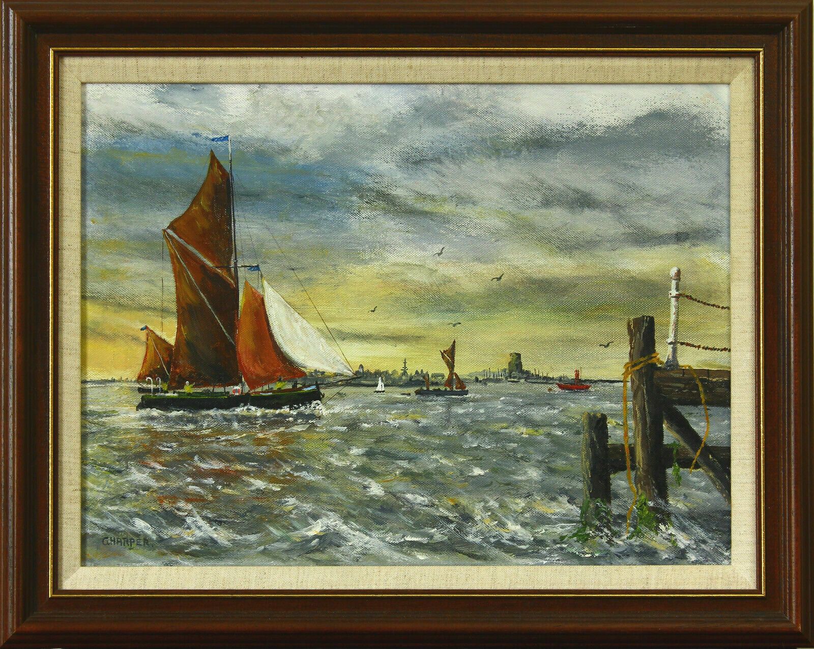 Oil On Canvas By G Harper. Estuary View, Probably Harwich