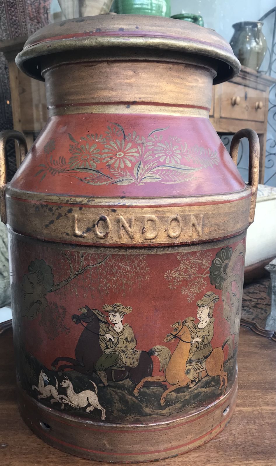 Antique Painted London Co Op Society Brass Milk Churn photo furniture