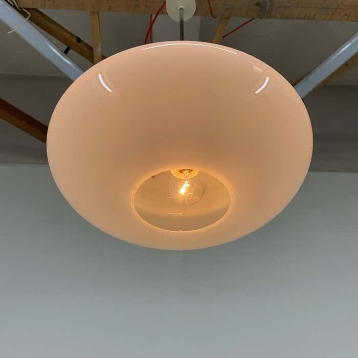 Mid Century Milk Glass & Metal 'Ufo' Pendant Czechoslovakia photo vintage