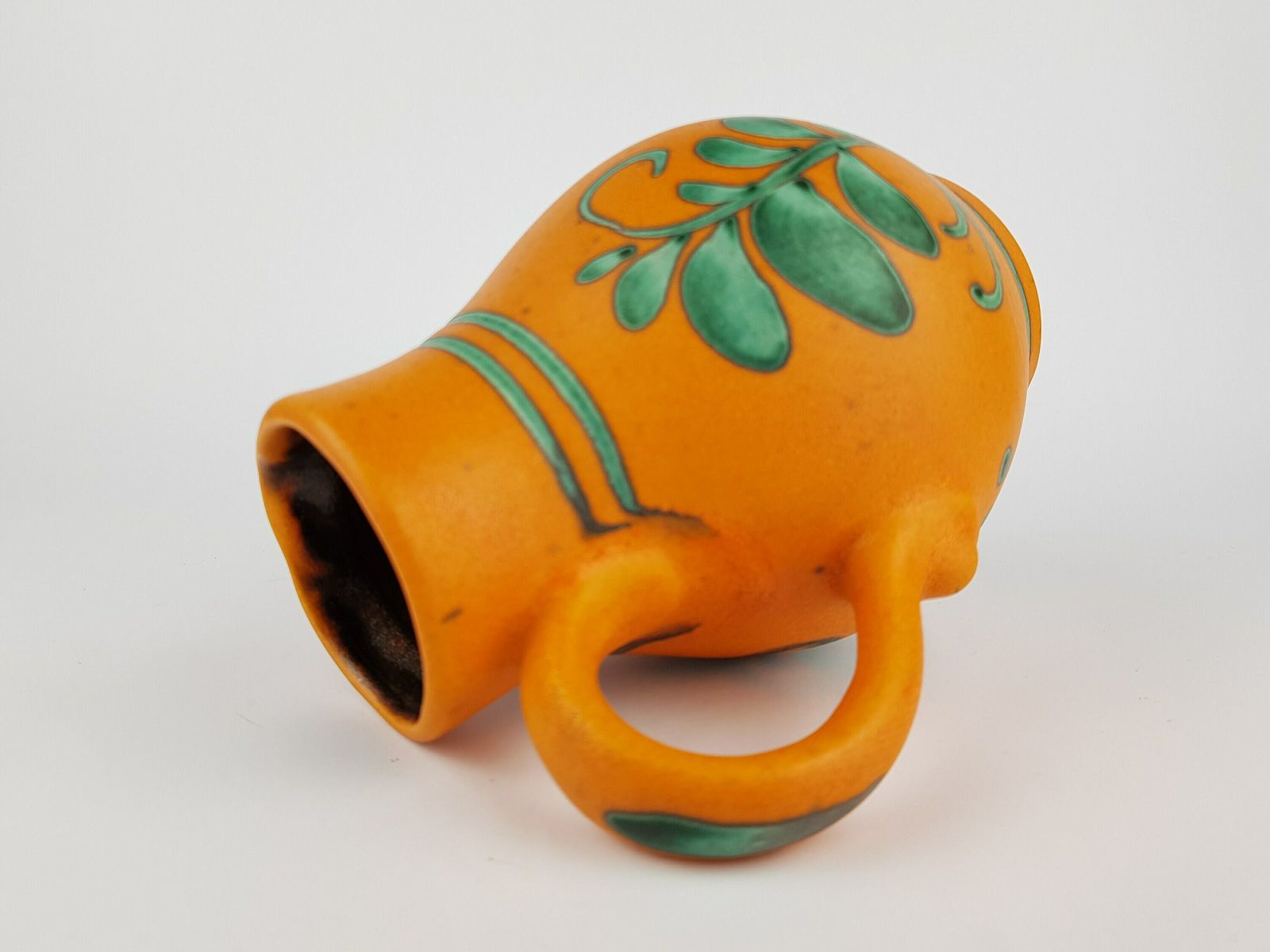 Vintage Oranje En Groene Vaas Met Hengsels – Dumler Und Breiden 388 18 – West Duits Aardewerk, Jaren 1970 photo Woonaccessoires