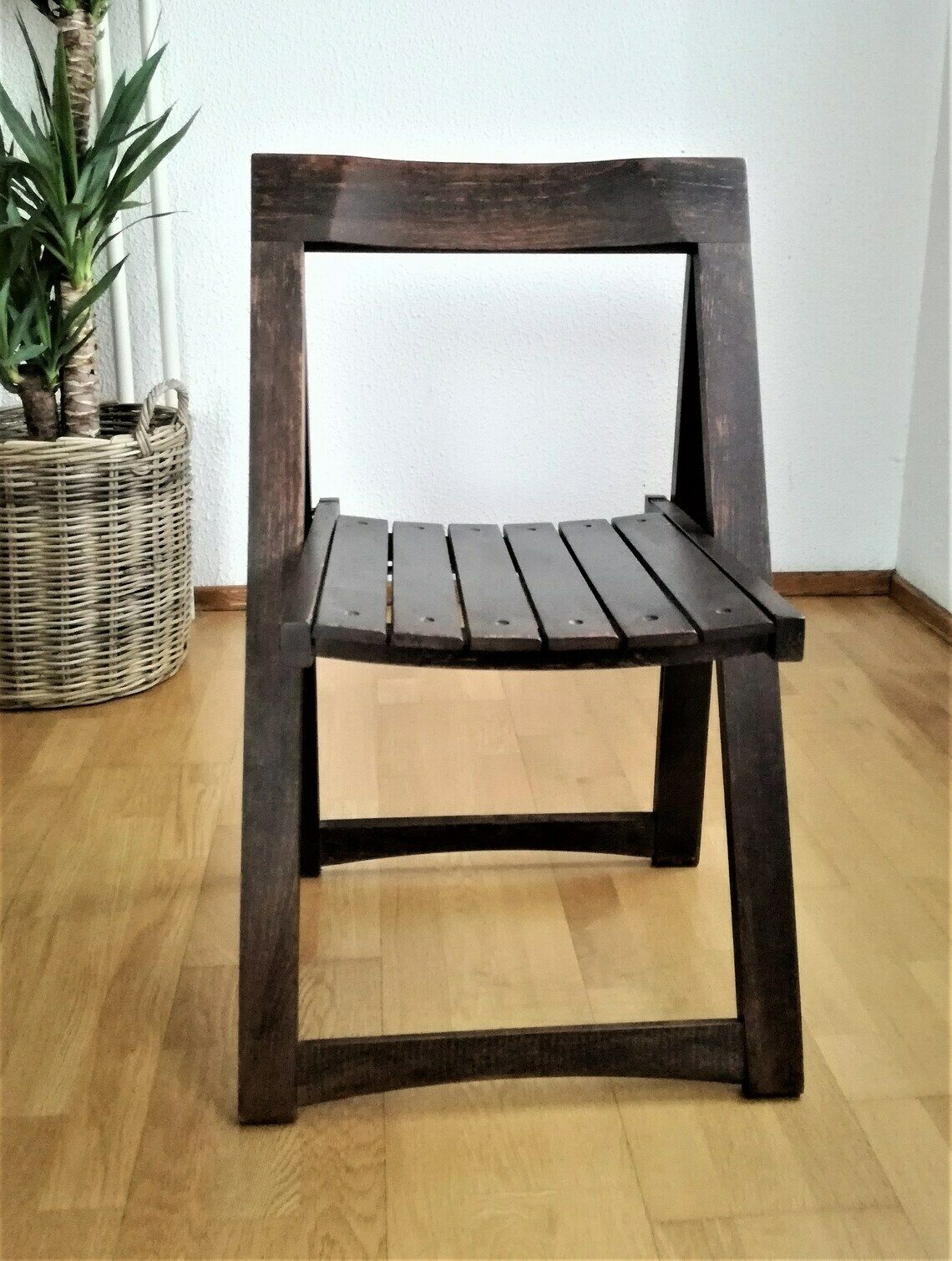 Vintage Wooden Folding Chair  Dark Brown  1980s Yugoslavia  Spare Dining Chair  Midcentury Design photo furniture