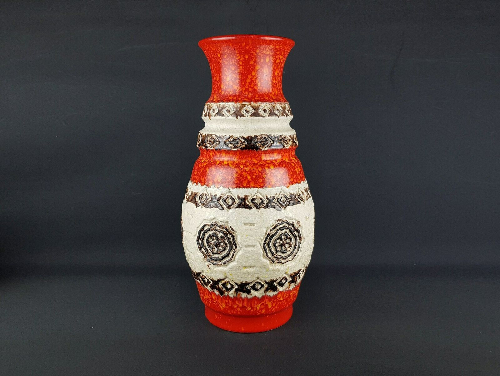 Xxl Vintage Ubelacker (ü) Keramik Fat Lava Beige Red And Orange Floor Vase 1401/50 West German Pottery 1960s 1970s