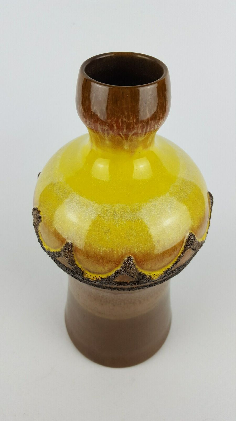 Vintage Brown Yellow Veb Strehla Vase, East German Pottery 60 70s photo vinterior