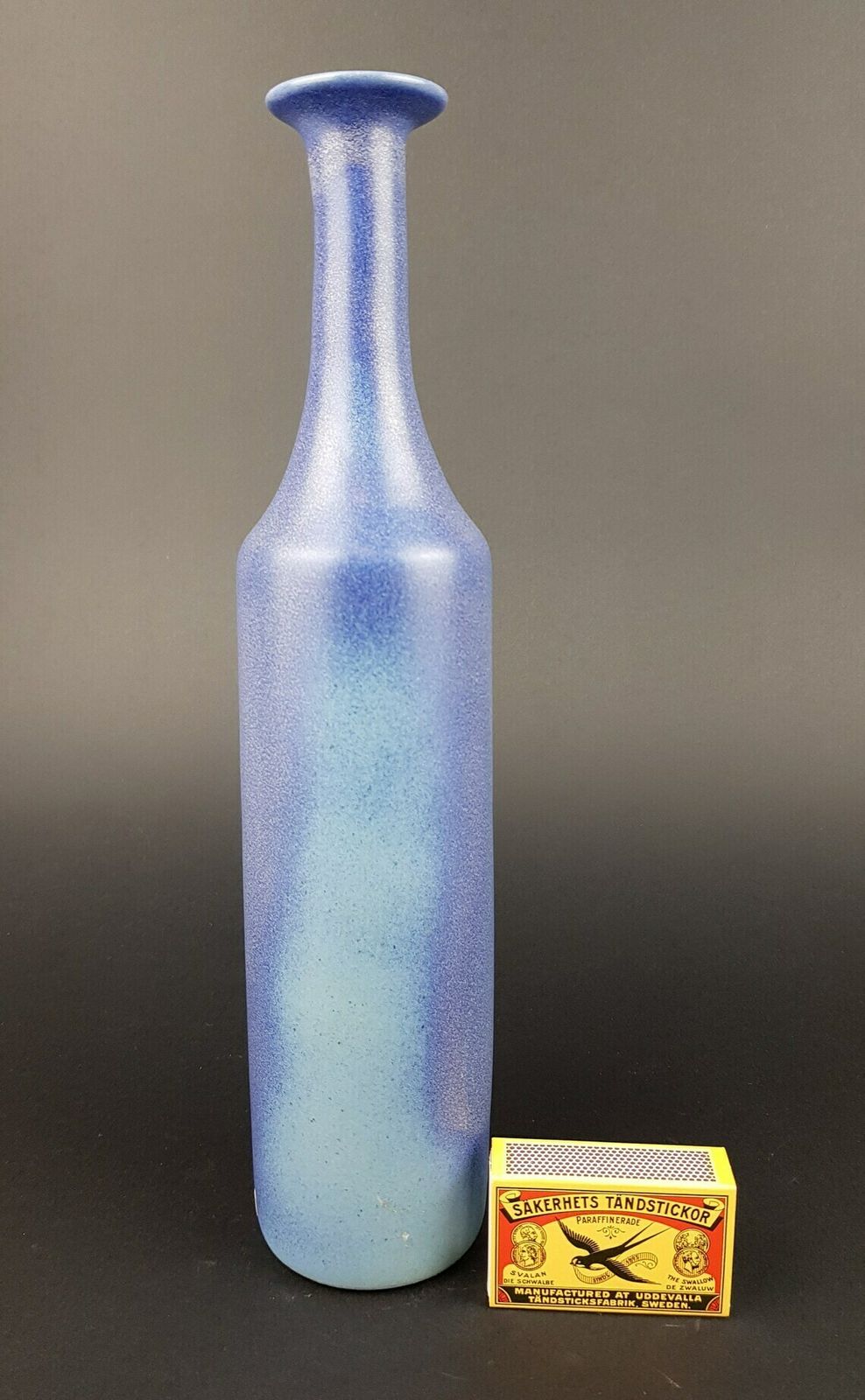 Vintage Gabriel Sweden Pottery Matte Blue Scandinavian Art Vase 1960s By Kjell Andersson photo for sale