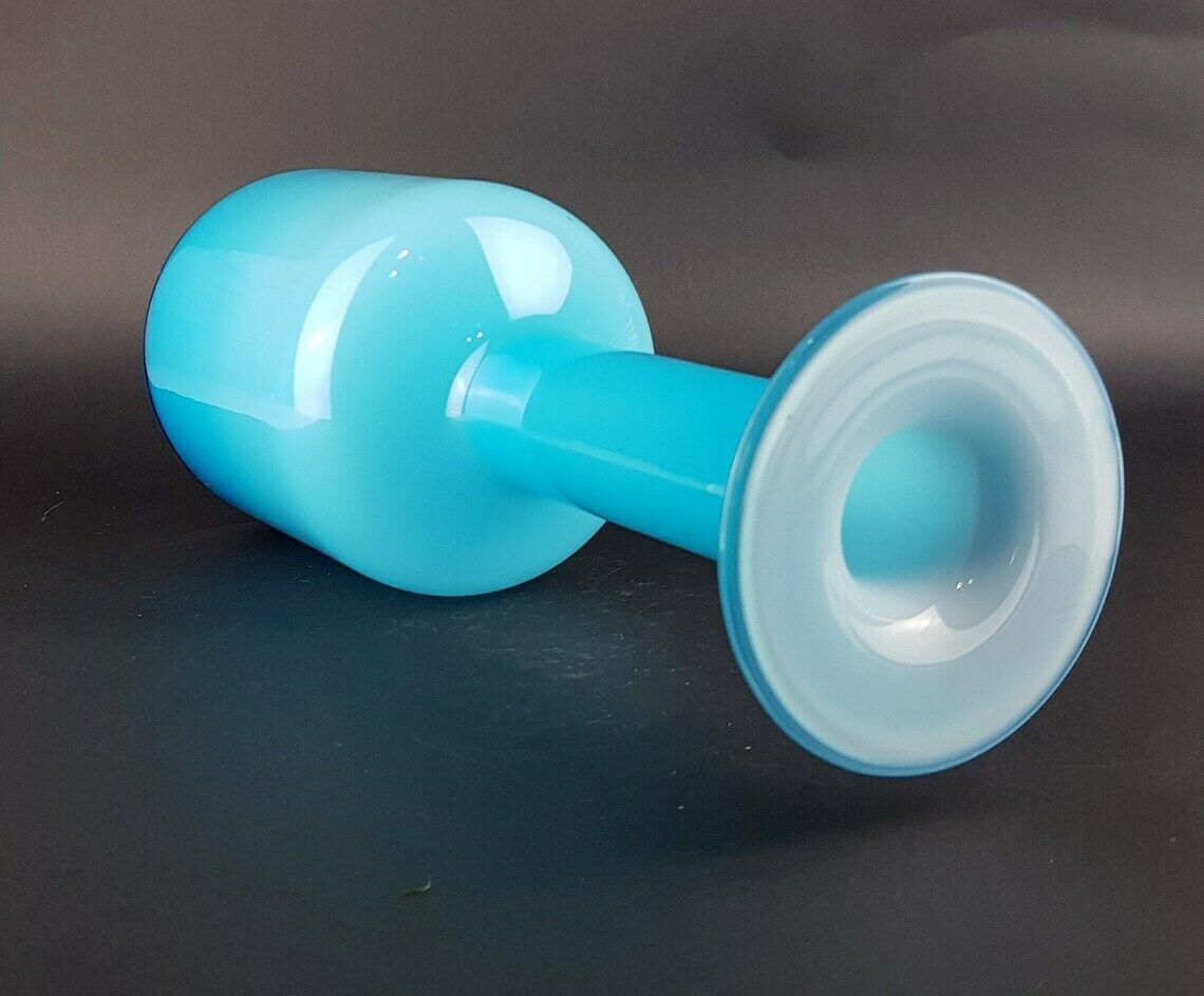 Vintage Holmegaard Kastrup Glas Blue "Gulvase" Cased Glass Baton Vase By Otto Brauer Denmark photo for sale