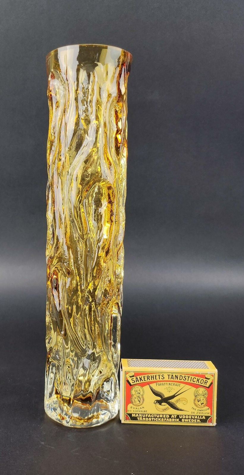 Vintage Ingrid Glas Yellow Cylinder Vase Wave Design German Pottery 1960s 1970s photo furniture