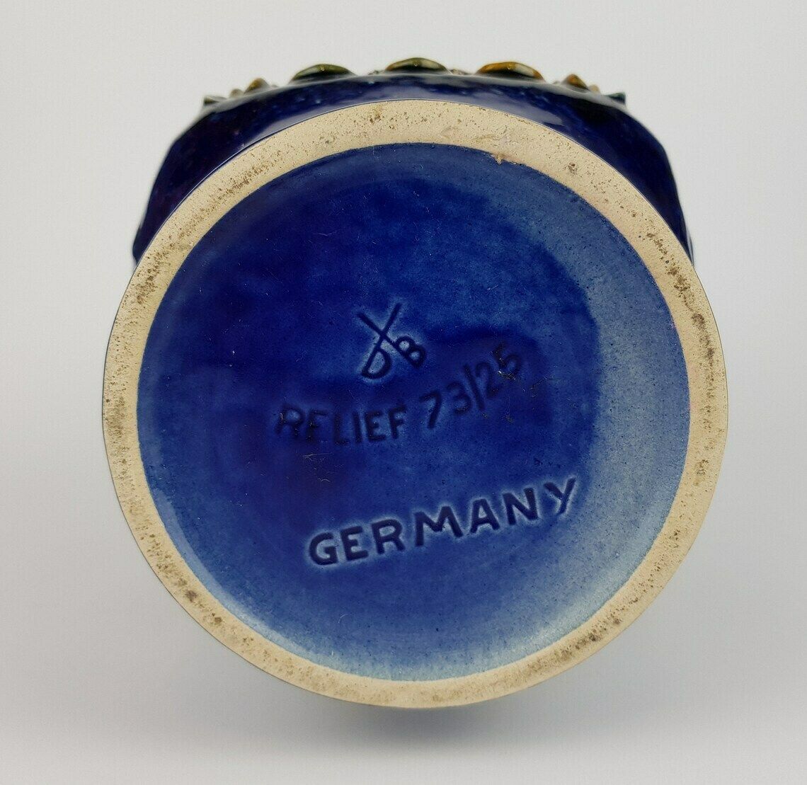 Vintage Dumler Und Breiden Keramik Blauw En Oker Fat Lava Vaas Studio Serie 73/25, West Duits Aardewerk Jaren 1970 photo buy