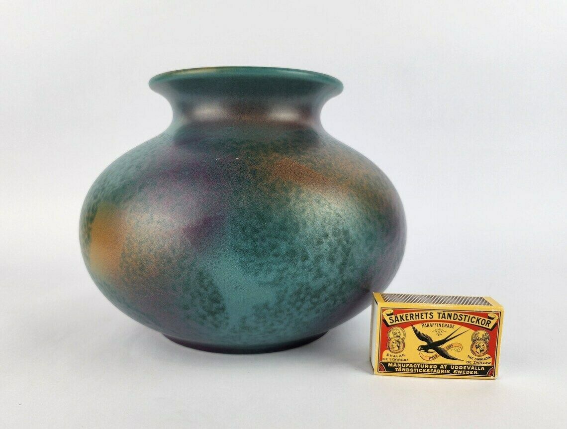 Vintage Steuler Keramik Green Turquoise And Purple Vase West German Pottery 1980s photo furniture
